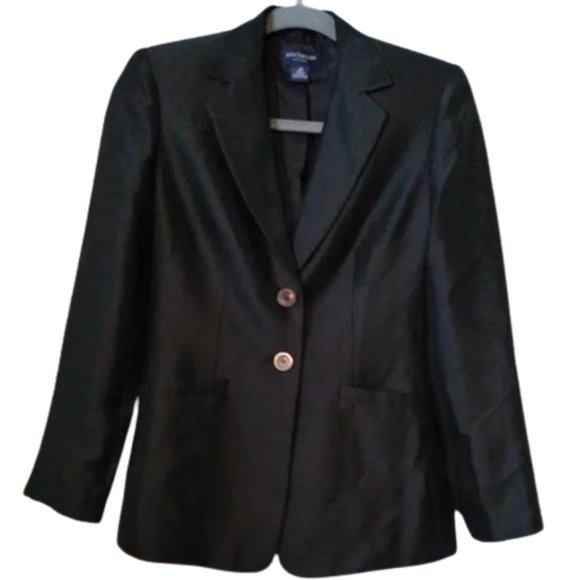 Silk Y2K Ann Taylor Black Blazer Jacket Bracelet Sleeve 90s Loose Fit Classic 2 - Picture 1 of 10